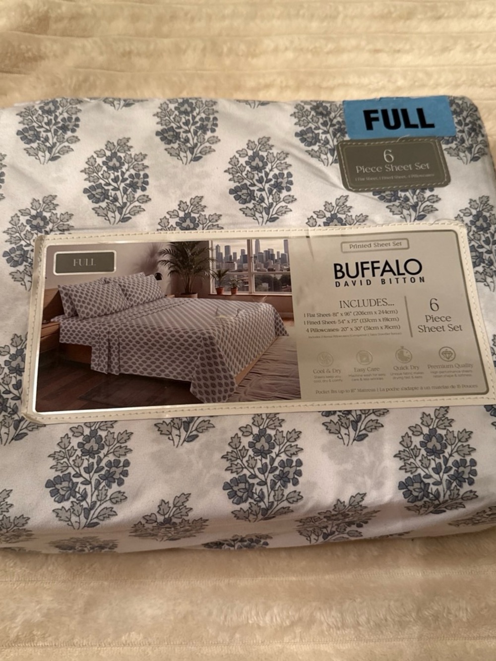 Buffalo David Bitton Full Floral Print Sheet Set in Blue and White